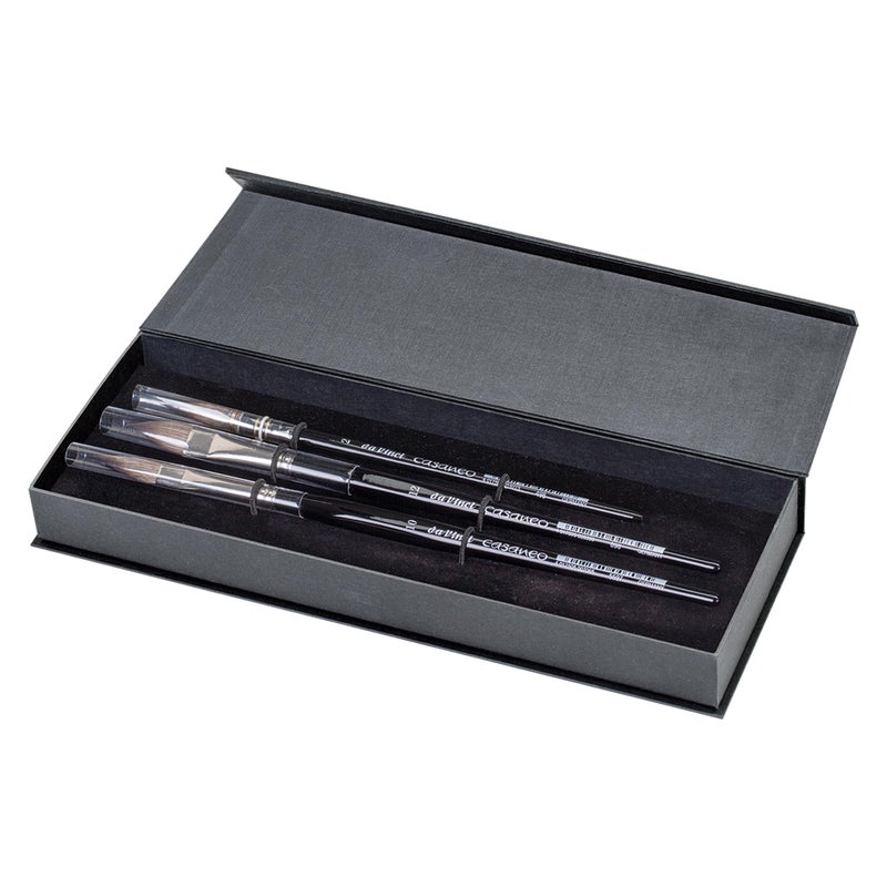 da Vinci Brushes 4250DV Watercolor Brush Set, Quill Size 2, Slant Size 10, Oval Size 12, Black 3 Each - Image 1